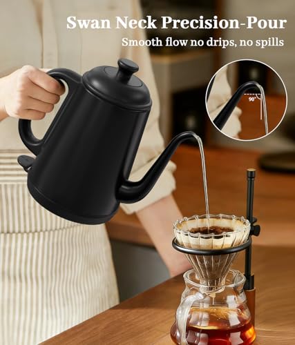 Gooseneck Electric Kettle 1L, 1000W Fast Boiling for Pour-Over Coffee & Tea, 304 Stainless Steel BPA-Free, Precise Flow Spout, Auto Shut-Off & Boil-Dry Protection, Retro Style (Black) - color: Black