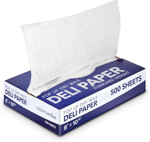 Marcal Deli Wrap Interfolded Wax Paper. Dry Waxed Food Liner Junior Size, 10 Inch by 8 Inch. 500 Total Sheets