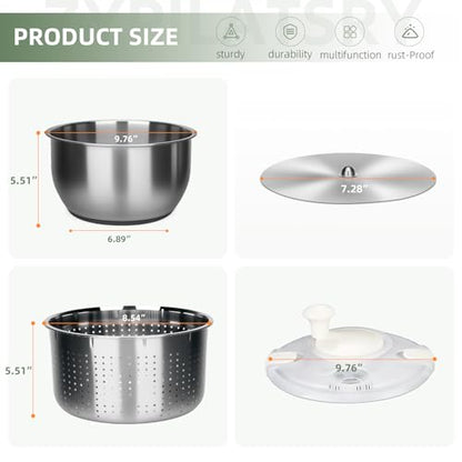 6L-Stainless Steel Salad Rotator, Vegetable Dishwasher,Lettuce Cleaner and Dryer, Kitchen Strainers.