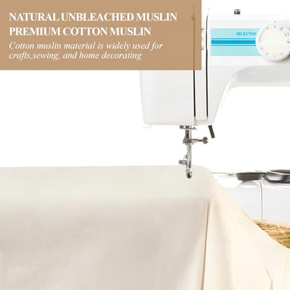 PEASUG 100% Cotton Muslin Fabric, 63 Inch X 2 Yards Unbleached Muslin Fabric by The Yard, Medium Weight Draping Fabrics Suitable for Sewing Embroidery, Garments, Crafts Material-Natural - color: Natural Unbleached, size: 2 Yards