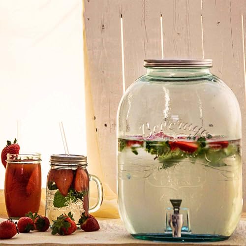 Couronne Company Authentic Recycled Glass Beverage Dispenser w/ Spigot, 422.7 oz, Clear, 1 Piece