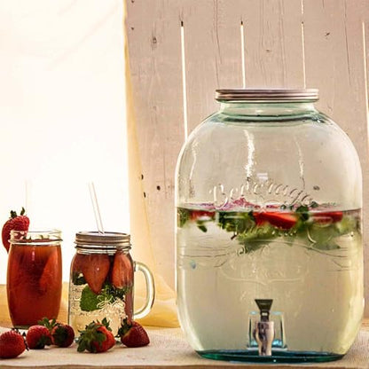 Couronne Company Authentic Recycled Glass Beverage Dispenser w/ Spigot, 422.7 oz, Clear, 1 Piece