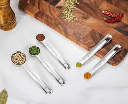 KEAWELL Premium 10-Piece 18/10 Stainless Steel Measuring Cups ans Spoons Set – Durable, Stackable, Dishwasher Safe – Nesting Design for Baking & Cooking (Silver, Measuring Cups & Spoons) - size: Measuring Cups & Spoons