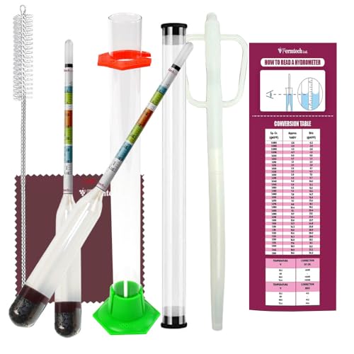 Fermtech Hydrometer Kit with Glass Test Jar & 12-19” Wine Thief Sampler – Triple Scale Glass Hydrometer, Brush, Instructions, & Microfiber Cloth for ABV & Brix Testing - Sampling Tool for Wine & Beer