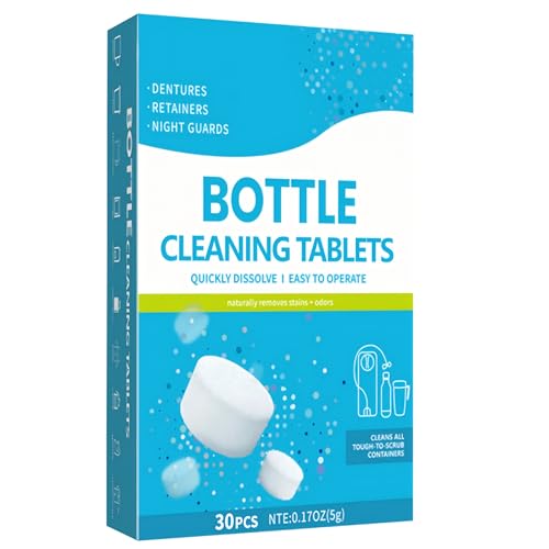 30 Pack Bottle Bright Cleaning Tablets,Water Bottle Cleaner,Removing Limescale and Tea Stains,For Water Bottle,Coffee Pot,Glass,Tumbler,Stainless,Also Can Clean Dentures,It's Multipurpose Cleaner