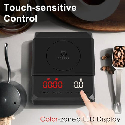Fuzion Mini Coffee Scale with Timer - Espresso Scale Rechargeable 2kg x 0.1g Accuracy, 3-Mode Timer, LED Display, Digital Coffee Scale for Pour-Over, Espresso, Kitchen Use - size: 3.9x4.6in