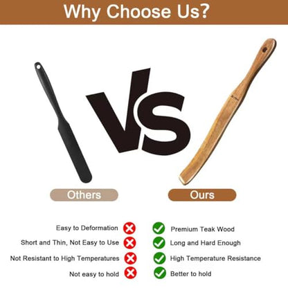 2Pcs Wooden Spurtle for Sourdough Starter, Mixing, Reaching Bottom of Jar, Dough Whisk, Long Handle Spatula, Kitchen Tools for NonStick Cookware, Baking & Cooking Utensils