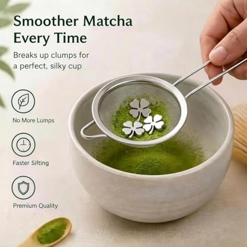 Matcha Sifting Beads 316L Stainless Steel Mini Sifter Balls for Matcha Powder, Four Leaf Clover Tea Strainer Beads for Clump Free Mixing, Matcha Accessories for Tea Set, Fine Mesh Sieve Tool Gift