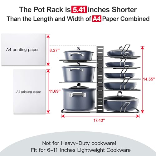 ORDORA Pots and Pans Organizer Under Cabinet 14.55" Height, Adjustable 8-Tier Pot Organizers inside Cabinet, Kitchen Organizers and Storage Fit 6-11 inch Lightweight Cookware - style: M-14.55"H-LightDuty
