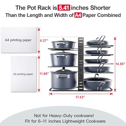 ORDORA Pots and Pans Organizer Under Cabinet 14.55" Height, Adjustable 8-Tier Pot Organizers inside Cabinet, Kitchen Organizers and Storage Fit 6-11 inch Lightweight Cookware - style: M-14.55"H-LightDuty