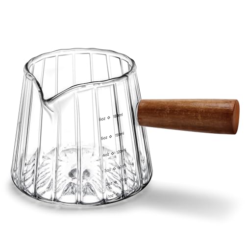 Espresso Measuring Cup 6 Oz, Espresso Glass Cups with Wood Handle, Milk Frothing Cup, Espresso Cup for Coffee, Milk, Tea or Maple Syrup Serving - color: Transparent Color, size: 6 oz