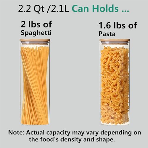 2.2 Qt Square Glass Storage Containers with Lids, Clear Food Storage Container Jar with Sealing Bamboo Lid Storage Containers for Pasta, Oats, Coffee, Flour, Sugar (Square -3Pack) - size: Square 2.2 Qt -3Pack