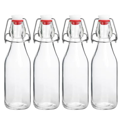Swing Top Bottles,8.5oz 4 Pack Flip Top Glass Bottle with Airtight Grolsch Closures, Reusable for Kombucha, Beer, Cold Brew, Homemade Beverages & Storage