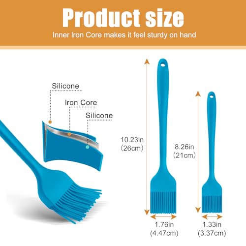 Silicone Basting Brush 2 Pcs Pastry Brush for Oil, BBQ, Grill, Sauce Baking Cooking, Dishwasher Safe (Blue) - color: Blue