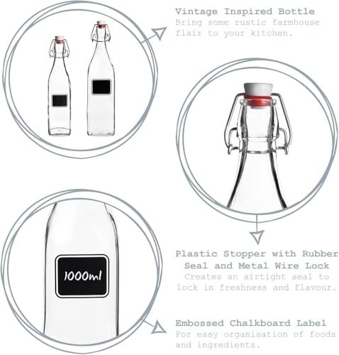 Bormioli Rocco Swing Chalkboard 33.75 oz. Square Swing-Top Bottle with Airtight Seal and Metal Clamp for Drinks, Juices, Wine, or Dressings, Single Bottle - size: 3.2 Ounces