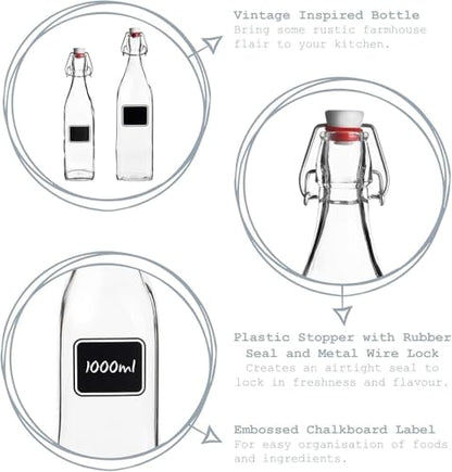 Bormioli Rocco Swing Chalkboard 33.75 oz. Square Swing-Top Bottle with Airtight Seal and Metal Clamp for Drinks, Juices, Wine, or Dressings, Single Bottle - size: 3.2 Ounces