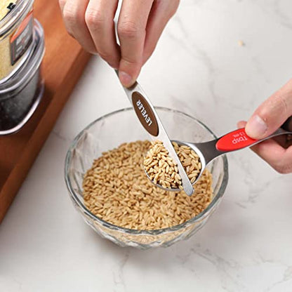 Magnetic Measuring Cups and Spoons Set Including 7 Stainless Steel Heavy Duty Measuring Cup 8 Double Sided Measuring Spoons with 1 Leveler for Dry and Liquid Ingredients (Color) - color: Color