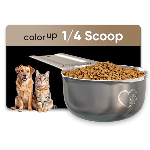 Color Up ¼ Cup Pet Food Scoop – Stainless Steel Dog Food Scoop Cup (4 Tbsp) – Durable, Rust-Resistant Measuring Scoop for Dogs, Cats, Birds & Rabbits – Ideal for Dry Food & Treats - size: 1/4 Scoop (1/4 Cup)