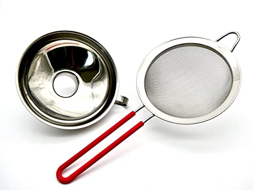 ICO Stainless Steel Canning Funnel and Sieve Set for Mason Jars & Whipped Cream Dispensers - Large Metal Kitchen Funnel with Strainer for Food Grade Infusions