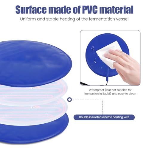 Brewing Heating Pad, Fermentation Heating Pad, Waterproof Brewing Heating Pad with 2 Temp Strips, Sourdough Warming Mat for Home Brewing 1-3Gal Plastic & Glass Fermenter Vessels