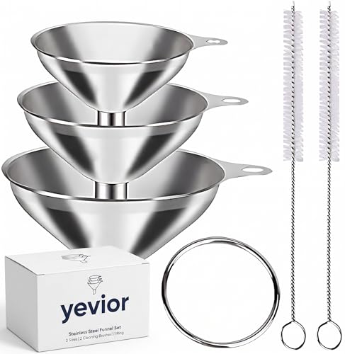 3 in 1 Metal Funnels for Filling Bottles Stainless Steel Small Kitchen Funnel Set for Transferring Essential Oils Liquid Fluid Spice Dry Ingredients Powder,Durable (‎Short-Handled Funnel) - size: ‎Short-handled funnel