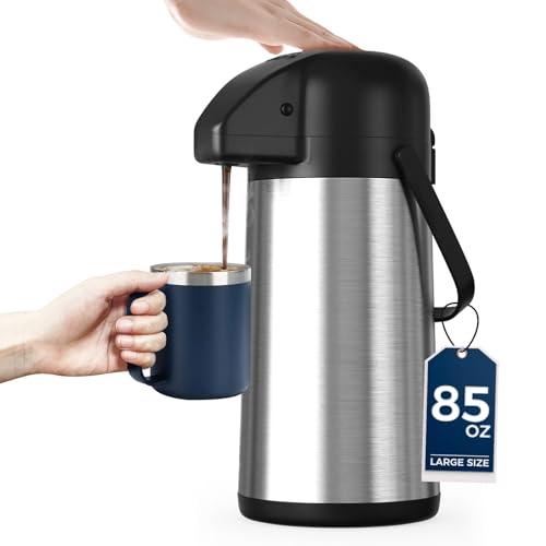 Coffee Carafe for Keeping Hot - Gezoss 85OZ / 2.5L Airpot Coffee Dispenser with Pump - Large Coffee Carafe for Hot Drinks Tea Liquid - Insulated Stainless Steel Hot Water Beverage Urn for Parties - color: Stainless Steel, size: 85 Ounces