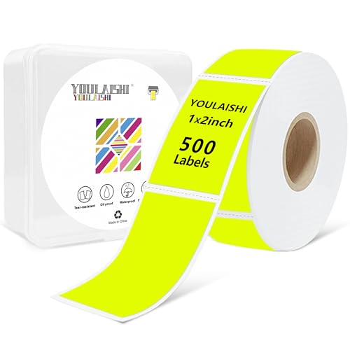 1x2 inch Label Stickers Roll for Thermal Printer 500PCS Colored Removable Freezer Labels Waterproof Blank Sticker Labels to Write on for Food Containers and Jars, Fluorescent Yellow - color: Fluorescent Yellow