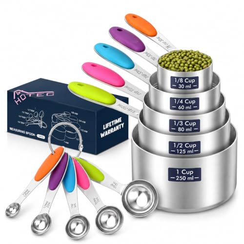 HOTEC 10-Pack Measuring Cups &Spoons Set, Kitchen Gadagets Cooking Baking, Measuring Spoons, Heavy Duty & Dishwasher Safe for Dry and Liquid Ingredients, Multicolor - color: Multicolor