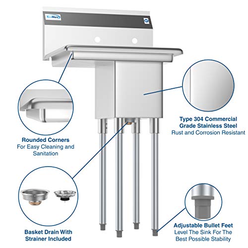 KoolMore 1 Compartment Stainless Steel NSF Commercial Kitchen Prep & Utility Sink with Drainboard - Bowl Size 10" x 14" X 10" - size: 1 Drainboard