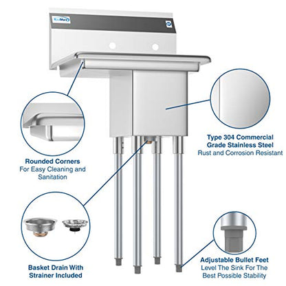 KoolMore 1 Compartment Stainless Steel NSF Commercial Kitchen Prep & Utility Sink with Drainboard - Bowl Size 10" x 14" X 10" - size: 1 Drainboard