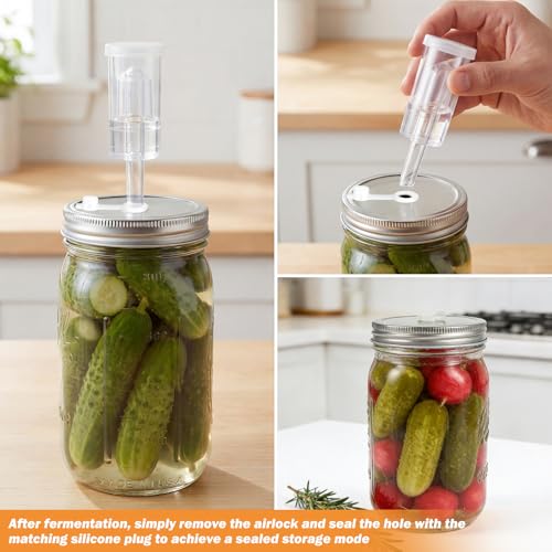 Fermentation Kit for Wide Mouth Jar, Pickling and Sauerkraut Kit with Glass Fermentation Weights Fermenting Lids Airlocks Silicone Gaskets for Pickles (Jar not included)