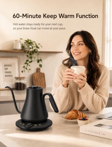 Cocinare Gooseneck Electric Kettle, ±1°F Precise Temperature Control, 1500W Fast Heating, Pour Over Coffee & Tea Kettle with Brew Timer & Keep Warm, Stainless Steel, 0.9L (Matte Black) - color: Matte Black