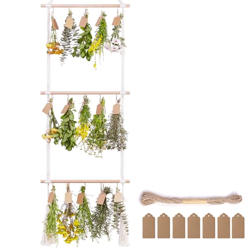 3Tier Herb Drying Rack Flower Drying with 25PCS Brown Gift Tags and 32ft Natural Jute Twine herb Dryer,Herb Drying Rack,Hanging Herb Dryer Rack, Ivory - size: 3Tier Drying Rack
