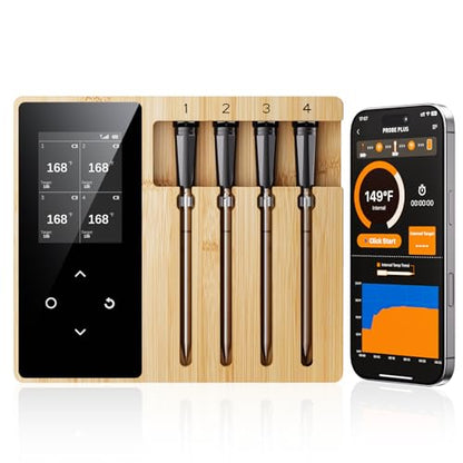 Newise 4 Probes Wireless Meat Thermometer, Bluetooth Digital Food Thermometer for BBQ, Grill, Oven, Smoker, Long Range and Rechargeable Base with Real-time Alerts - style: 4 Probes