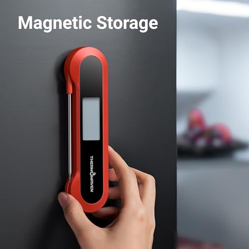 Professional 0.5 Sec Instant Read Meat Thermometer Digital, NIST Certified ±0.5℉ Accuracy, Auto Rotate Large LCD Display, Highly Waterproof Cooking Thermometer for Baking Grill BBQ Smoker Oven, Red