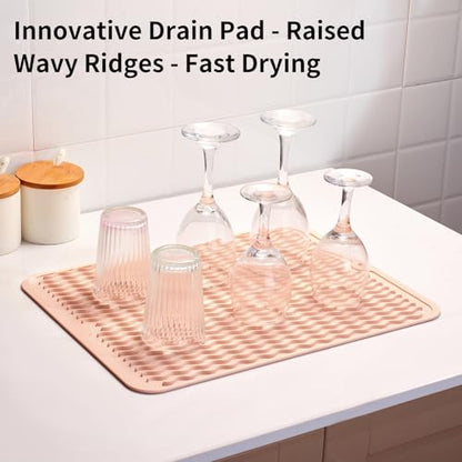 ZLR Silicone Dish Drying Mat for Kitchen Counter (12" x 16" / 307 x 405mm) - Large Fast-Dry Drainer Mat with Raised Wavy Ridges & 5mm Lip - Non-Slip, Heat Resistant 450°F, BPA-Free (Peach Pink) - color: Peach Pink, size: 16" x 12"