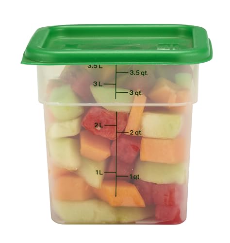 Cambro Food Storage Container with Lid (Microwave Safe and BPA-Free) - 2 Pack - Classic Series Square with Green Lid - 4 QT (Quart) - Commercial Grade for Food Prep (Translucent) - size: 4 QT + Lid