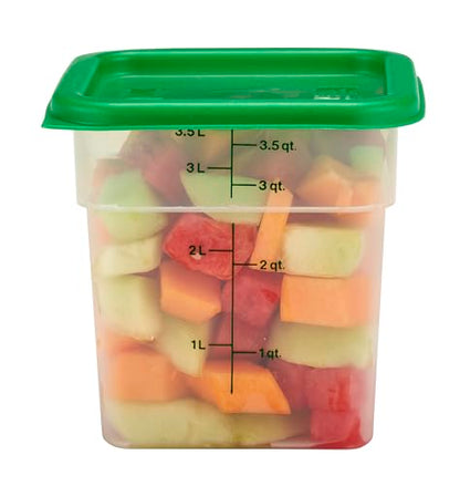 Cambro Food Storage Container with Lid (Microwave Safe and BPA-Free) - 2 Pack - Classic Series Square with Green Lid - 4 QT (Quart) - Commercial Grade for Food Prep (Translucent) - size: 4 QT + Lid