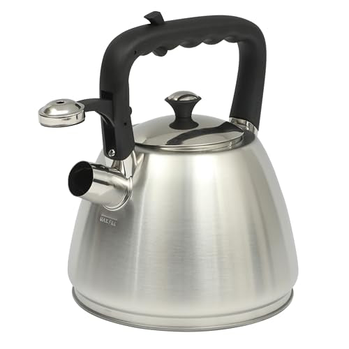 Mr. Coffee Armidale 2.5QT Whistling Tea Kettle, Large Brushed Stainless Steel Kettle for Stovetop, Durable Fast-Boil Tea Pot - color: Brushed Satin (Armidale), size: 2.6 Quarts
