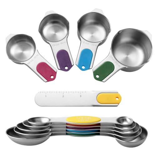 Spring Chef Stainless Steel Multicolor Magnetic Measuring Cups & Spoons Set | Patented, BPA Free, Strong Magnets, Heavy Duty - color: Multicolor, size: Set of 9
