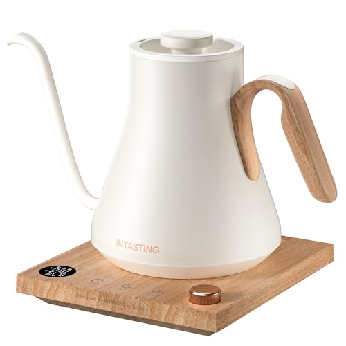 INTASTING Electric Kettle, Gooseneck Electric Kettle, ±1℉ Precise Temperature Control, Stainless Steel Interior, Quick Heating for Pour Over Coffee, Tea & Boiling Water, 0.9L (Cream White) - color: Cream White