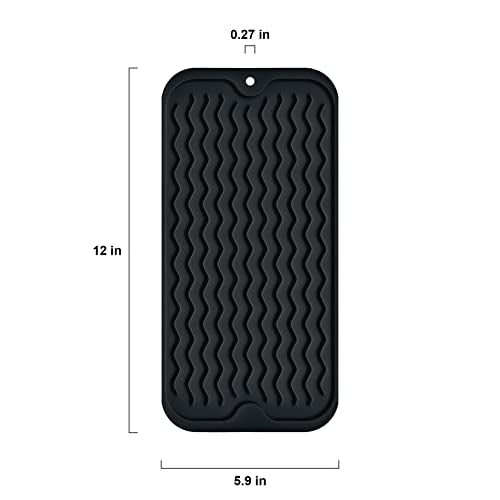 Silicone Dish Drying Mat, Non-Slip Easy Clean Sink Mat Large Heat-resistant Dish Drainer Mat for Kitchen Counter, Sink, Refrigerator or Drawer liner (12" x 6", BLACK) - size: 12" x 6"