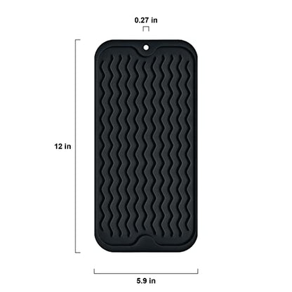 Silicone Dish Drying Mat, Non-Slip Easy Clean Sink Mat Large Heat-resistant Dish Drainer Mat for Kitchen Counter, Sink, Refrigerator or Drawer liner (12" x 6", BLACK) - size: 12" x 6"