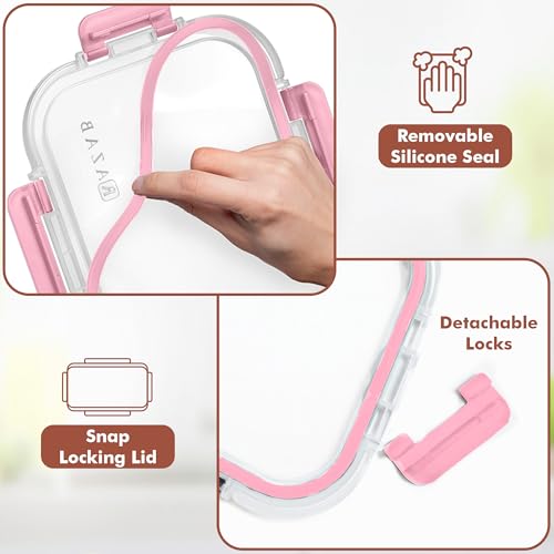 Razab 2 Pcs 1860ml / 63 Oz Large Glass Food Storage Containers with Lids - Glass Meal Prep Containers with Locking Lids for Roasting, Storing Leftover, Lunch Container, BPA Free, Microwave & Oven Safe - color: Pink