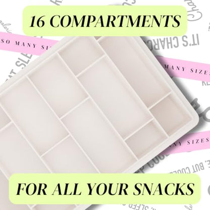 Charcoolerie Chilled Snackle Box, Divided Serving Tray, with Ice Pack and Bonus Insulated Carry Bag, with Leak-Resistant 4-Latch Lid, 16 Compartments, Keeps Snacks Cold for Hours, Gift-Ready Packaging