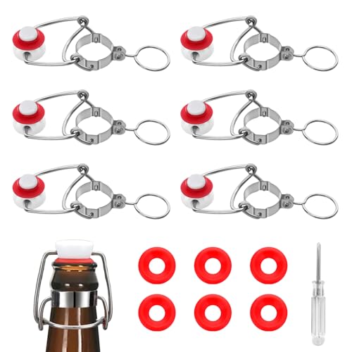 [6 +6] half cover 18mm Swing Top Glass Bottle Caps Flip Top Beer Bottle Cap Beer Bottle Airtight Lids Leakproof Easy Cap Swing Top Beer Bottle Cap 6 Swing Cap with Replacement Silicone Gaskets