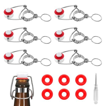 [6 +6] half cover 18mm Swing Top Glass Bottle Caps Flip Top Beer Bottle Cap Beer Bottle Airtight Lids Leakproof Easy Cap Swing Top Beer Bottle Cap 6 Swing Cap with Replacement Silicone Gaskets