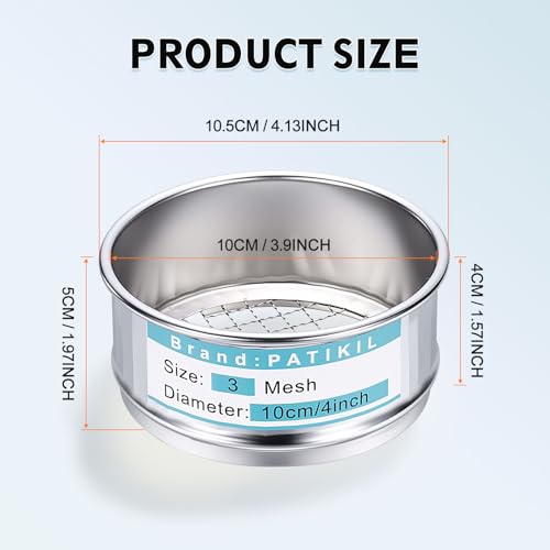 PATIKIL 3 Mesh(7mm) Lab Sieve, 3.9"(10cm) Diameter Sifting Screen 304 Stainless Steel Wire Cloth Fine Mesh Sieve for Industrial Laboratory Home Soil Sifter Dry Sift Screens Hash - size: 3 Mesh(7mm)/3.9"