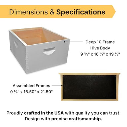 Mann Lake 10-Frame Deep Hive Kit, Fully Assembled 9⅝" Bee Hive Body with 10 Frames & Beeswax-Coated Plastic Foundation for Brood Replacement, Colony Growth & Honey Production, Made in USA, Painted - color: Assembled, Paint
