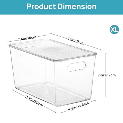 Vtopmart 6 Pack Clear Stackable Storage Bins with Lids,XLarge Plastic Containers with Handle for Pantry Organizer and Storage,Perfect for Kitchen,Fridge,Cabinet, Closet,Bathroom Organization - size: XL(13"L x 7.4"W x 7"H)